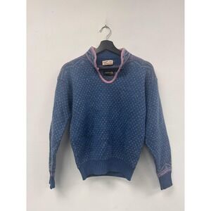 Vermont Country Store Sweater Womens‎ Small Blue Pink Wool Knit Pattern Pullover